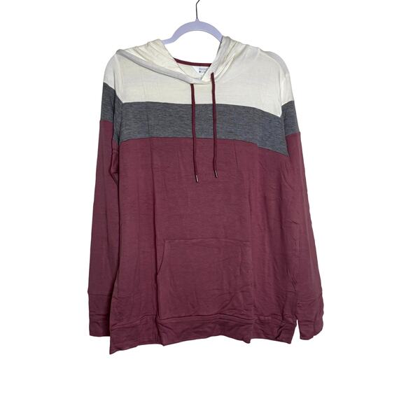 Market & Spruce Women’s Pullover Hoodie Colorblock Maroon White Gray NWT Plus 1X - Picture 2 of 9